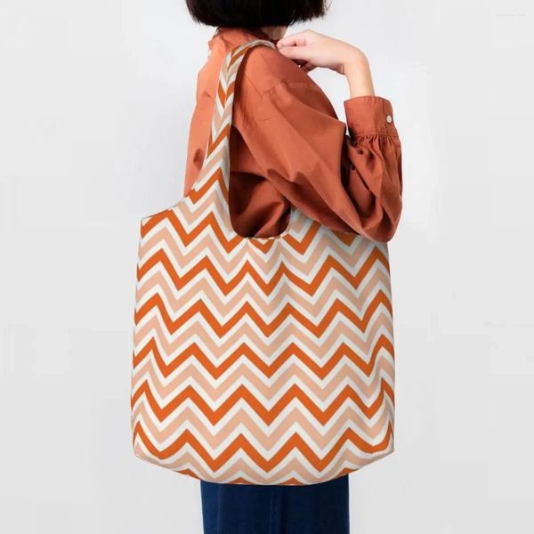 Sacs à provisions motif coloré Zigzag sac fourre-tout réutilisable bohème moderne abstrait épicerie toile Shopper épaule sac à main cadeau