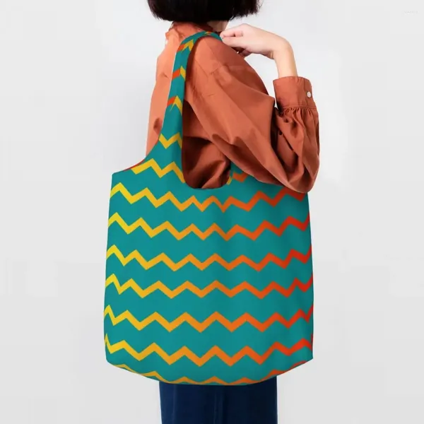 Sacs à provisions motif coloré Zigzag sac fourre-tout réutilisable bohème moderne géométrique épicerie toile Shopper épaule sac à main cadeau