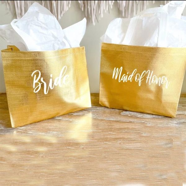 Bolsas de compras Bolsa de regalo de oro personalizada Tote holográfico Despedida de soltera Bienvenida Nombre personalizado Dama de honor Boda