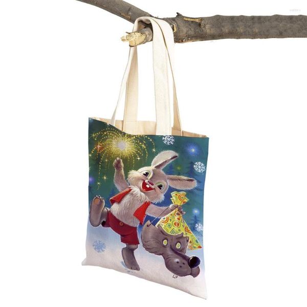 Bolsas de compras, bolsa de lona de dibujos animados de mascotas para niños, regalo de Navidad, lindo Animal, niña, mujer, bolso de mano, comprador de supermercado