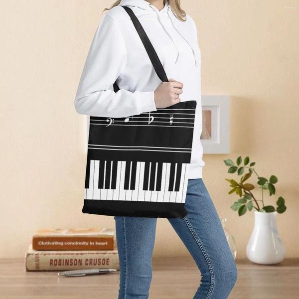 Sacs à provisions Piano avec Note de musique personnel personnaliser femmes sac fourre-tout toile pliable grande épaule pour maman Eco épicerie Bolsas