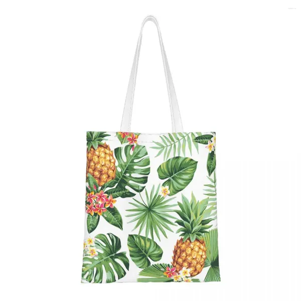 Bolsas de compras piña fruta tropical flor floral hombro reutilizable mujeres bolso de gran capacidad bolso de compras plegable