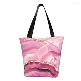 Sacs à provisions Sac fourre-tout d'épicerie en marbre rose et doré élégant moderne abstrait pierre précieuse toile épaule shopper grande capacité sac à main