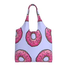 Bolsas de compras Donut Pink Donut Reutilizable Totas plegables de comestibles lavables para hombres Mercado de mujeres