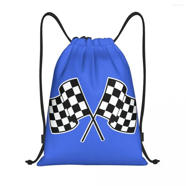 Bolsas de compras Pit Crew a cuadros de la bandera a cuadros Mochila para mujeres Racería ligera Racing Sport Sports Sackpack Sacks para entrenamiento