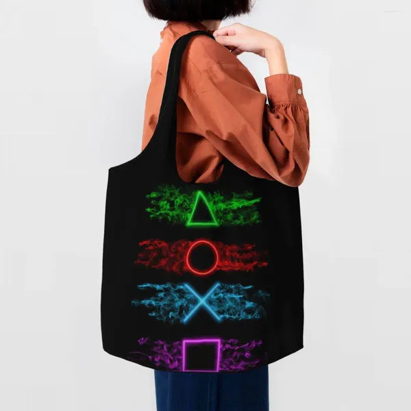 Bolsas de compras Estaciones de juego Bolsa de lona Mujeres Reciclaje Gran capacidad Juego de comestibles Gamer Regalo Shopper Tote Pografía Bolso