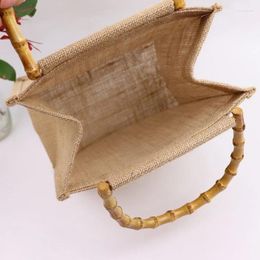 Bolsas de compras bolsas de arpillera portátil bolso de bolso de bambú manijas de bucle de bambú tira de bucle retro