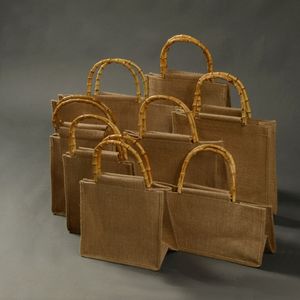 Boodschappentassen draagbare jute jute tas handtas bamboe lus handgrepen herbruikbare tote boodschappen voor vrouwen meisjes 230331