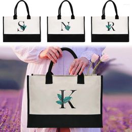 Boodschappentassen draagbare dames handheld tas herbruikbare en milieuvriendelijke jute blad letter series printpatroon