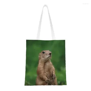 Bolsas de compras Prairie Dogs Comestibles Tote Mujeres Custom No desenterré el jardín Lienzo Hombro Shopper Bolsos grandes