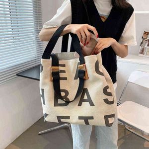 Bolsas de compras Letras impresas Big Female New One Hombro Gran capacidad Su lienzo Tote Hand-held 220307