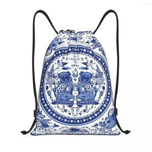 Sacs à provisions Carlins en porcelaine chinoise Sac à dos à cordon Sac de sport pour hommes Femmes Oriental Chinoiserie Motif Sackpack