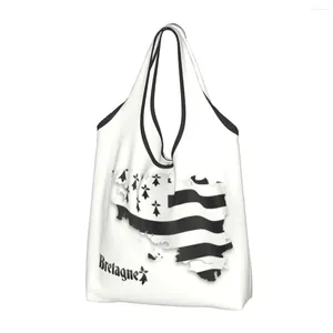 Bolsas de compras Reciclaje Bretagne United Flag Map Bag Mujer Tote Breizh Breton Bretaña Francia Comprador de comestibles