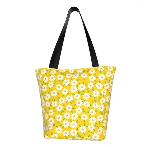 Sacs de courses recyclage Floral Daisy imprimé sac femmes toile épaule fourre-tout Portable camomille fleurs épicerie Shopper