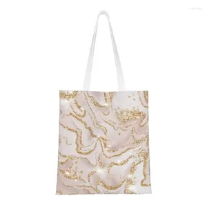 Boodschappentassen Recycling Goud Marmeren Patroon Tas Dames Canvas Schoudertas Draagbare Geometrische Print Boodschappen Shopper