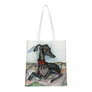 Shopping Bags Recycling Greyhound Whippet Dog Bag Women Shoulder Canvas Tote Durable Grocery Shopper