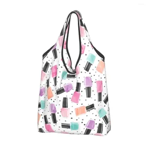 Sacs à provisions recyclage Kawaii vernis à ongles Multi sur pois sac femmes fourre-tout Portable manucure épicerie Shopper