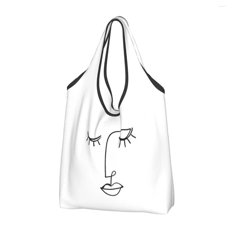 Sacos de compras Reciclagem de uma linha Face Art Bag Mulheres Tote Portátil Pablo Picasso Mercearia Shopper