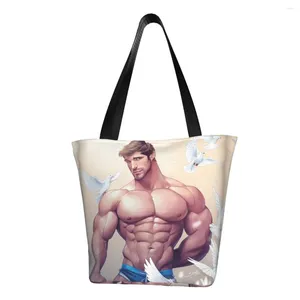 Boodschappentassen Recycling Sexy Hunk Cartoon Vriendje Man Body Art Gay Tas Vrouwen Canvas Schoudertas Draagbare Kruidenierswinkel Shopper