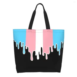 Sacs de courses recyclage Trans Pride drapeau sac goutte à goutte femmes épaule toile fourre-tout lavable transgenre LGBT épicerie Shopper