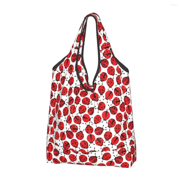 Sacs de courses coccinelles rouges, sac à bandoulière décontracté pour femmes, fourre-tout de grande capacité, sacs à main pliables de rangement portables