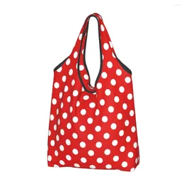 Sacs de courses réutilisables à pois rouges, pliables, capacité de poids de 50lb, sac écologique mignon, Ripstop écologique