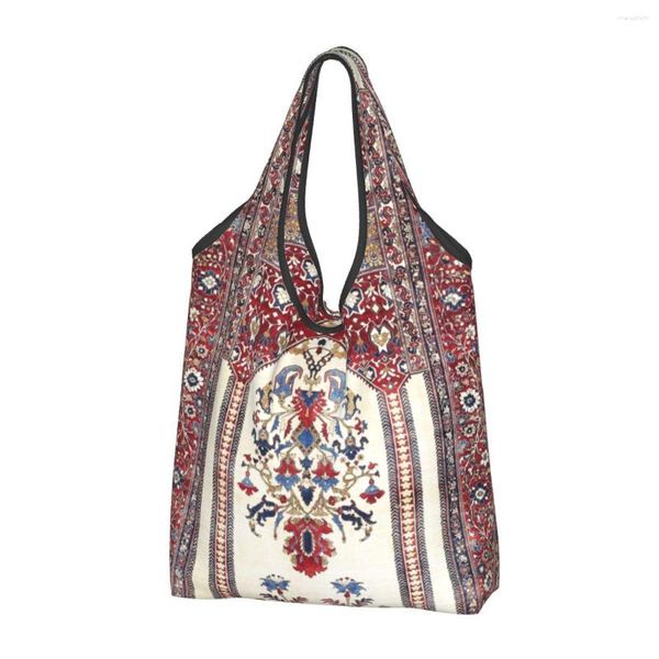 Sacs à provisions réutilisables Antique bohème persan soie tapis sac femmes fourre-tout Portable géométrique ethnique Kilim épicerie Shopper