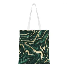 Sacs de courses réutilisables vert émeraude noir or marbre, sac à bandoulière en toile pour femmes, fourre-tout lavable, épicerie