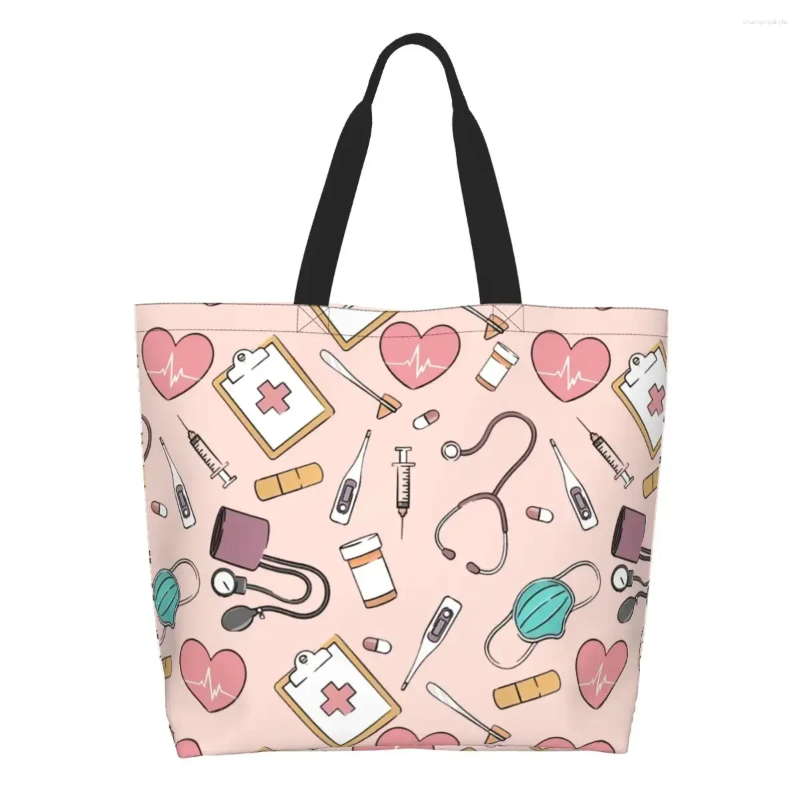 Shopping Bags Reusable Funny Bag Women Shoulder Canvas Tote Portable Nursing Grocery Shopper