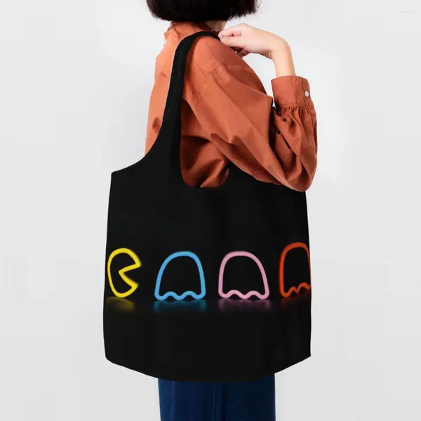 Sacs de courses réutilisables Ghosts Arcade PC, sac de jeu vidéo pour femmes, fourre-tout à bandoulière en toile, sac à main d'épicerie Durable, cadeaux