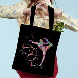 Boodschappentassen Herbruikbare Meisjes Dagrugzak Gymnast Vrouwen Schouder Aquarel Gymnastiek Art Print Tote Handtas Voor Reistas Draagbaar