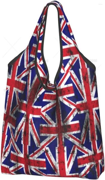 Bolsas de compras reutilizables comestibles angustiadas bandera británica del Reino Unido lavable plegable bolsa de transporte Tote regalo bolsos duraderos