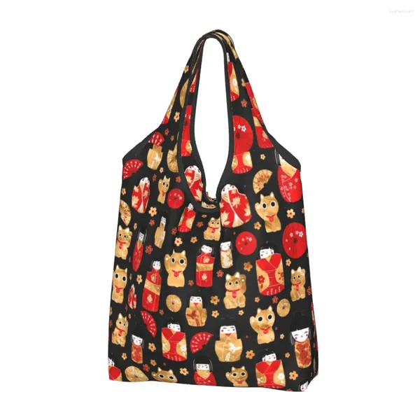 Sacs de courses réutilisables, sac à motif de poupées japonaises, pliable, Kokeshi, lavable, grand fourre-tout