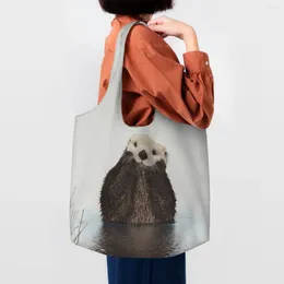 Boodschappentassen Herbruikbare Sea Otter Bag Dames Canvas Schouder Tote Draagbare Pet Animal Boodschappen Shopper Pography Handtas