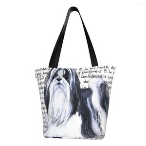 Sacs à provisions réutilisables Shih Tzu chien amant sac femmes toile épaule fourre-tout Portable animal de compagnie chiot épicerie Shopper