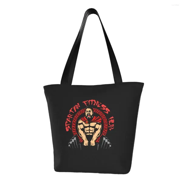 Bolsas de compras Reutilizable Spartan Gym Bag Mujeres Hombro Lienzo Tote Portátil Culturismo Fitness Muscle Grocery Shopper