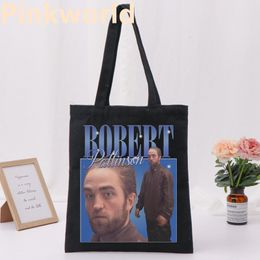 Boodschappentassen Robert Pattinson Standing Meme Print Cool Shopper Bag Black Women Fashion Shopper Shoulder Bags Tote Bag Drop Ship 230404