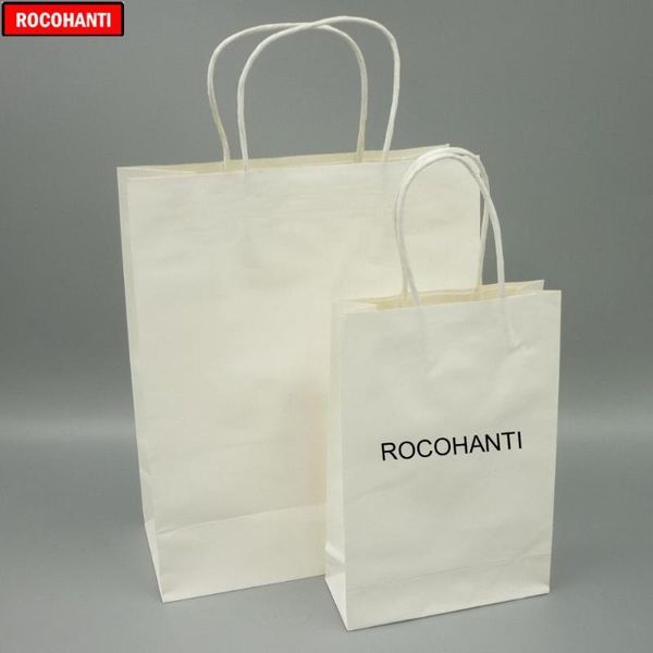 Sacs à provisions ROCOHANTI 100PCS papier kraft blanc de qualité supérieure imprimé personnalisé votre