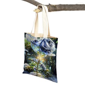 Boodschappentassen roze landschap kinderen tote dame handtas shopper herbruikbare cartoon planten bloem beide zijdige canvas dames tas