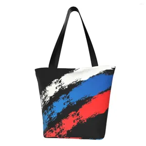 Sacs de courses drapeau russe fierté russe, fourre-tout d'épicerie pour femmes, sac à main en toile à la mode, épaule de grande capacité