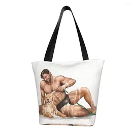 Sacs de courses Sexy pour hommes, fourre-tout d'épicerie d'art Gay, fourre-tout tentant pour hommes musculaires, sacs à main en toile à bandoulière de grande capacité