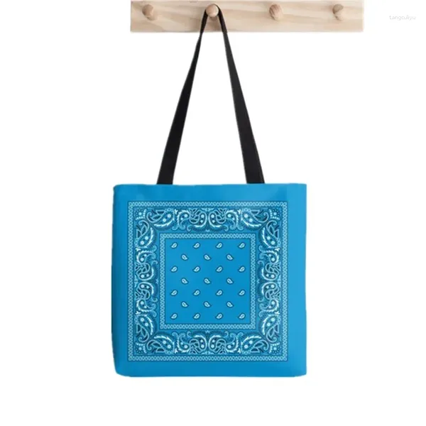 Bolsas de compras Shopper Bandana VLight Blue Flower Print Tote Bag Mujeres Harajuku Bolso Chica Hombro Lady Canvas