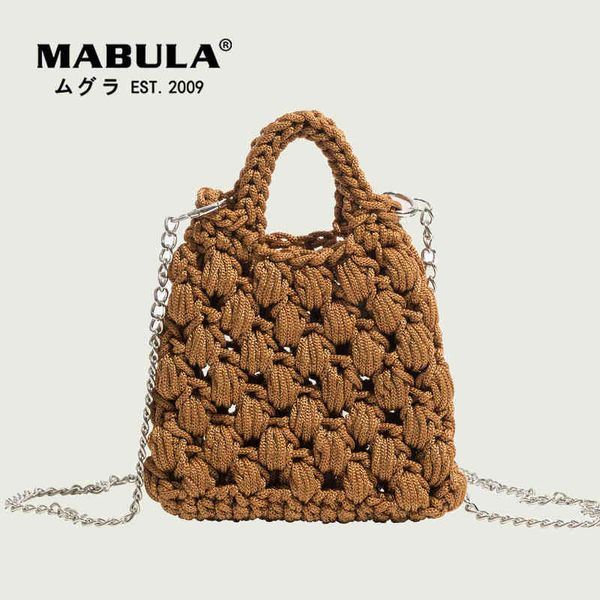 Sacs à provisions Sacs à provisionsMABULA Vintage Crochet tricoté Fourre-tout Sac à main Hollow Design Summer Beach Sac à bandoulière avec chaîne en métal Petits sacs à main pour téléphone 220301