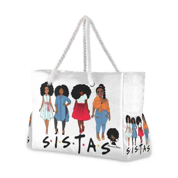 Sacs à provisions Sacs à provisionsNouvelle mode pliante femmes grande taille sac à main fourre-tout dames décontracté Afro filles noir impression sac à bandoulière plage Bolsa Feminina 220301