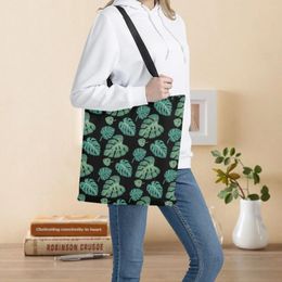 Sacs de Shopping à bandoulière pour femmes, fourre-tout pliable réutilisable avec feuilles de bananier tropicales hawaïennes Monstera, sacs à main en tissu, 2024