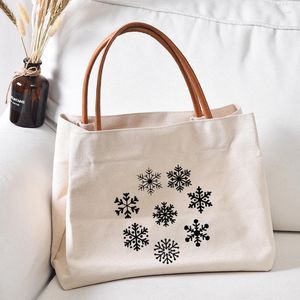 Sacs à provisions Snow Flake Print Christmas Canvas Tote Sac Gift For Friends Family Travel Femme Dame Shopper