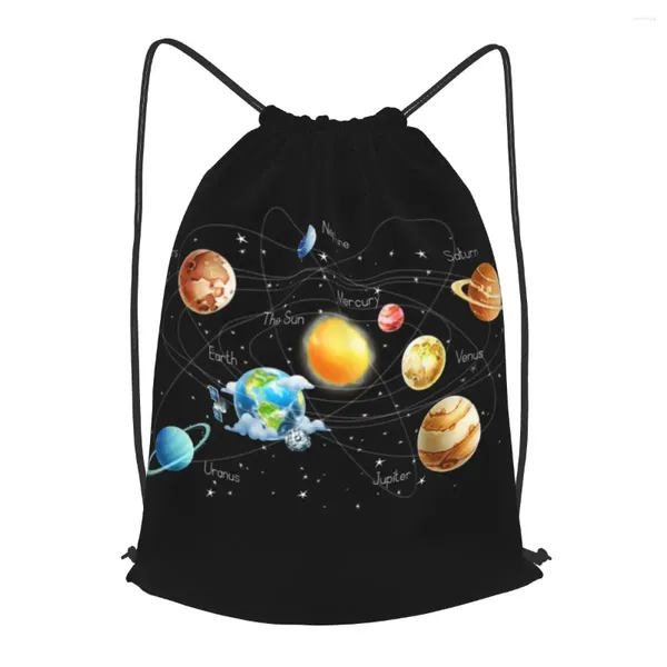 Bolsas de compras Sistema solar Planetas Estrellas Mochila con cordón Hombres Gimnasio Entrenamiento Fitness Bolsa deportiva Paquete de yoga para mujeres