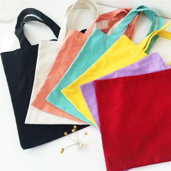 Bolsas de compras Bolso de hombro de lona en blanco de color sólido para mujeres Venta al por mayor Totes de compras reutilizables Comestibles