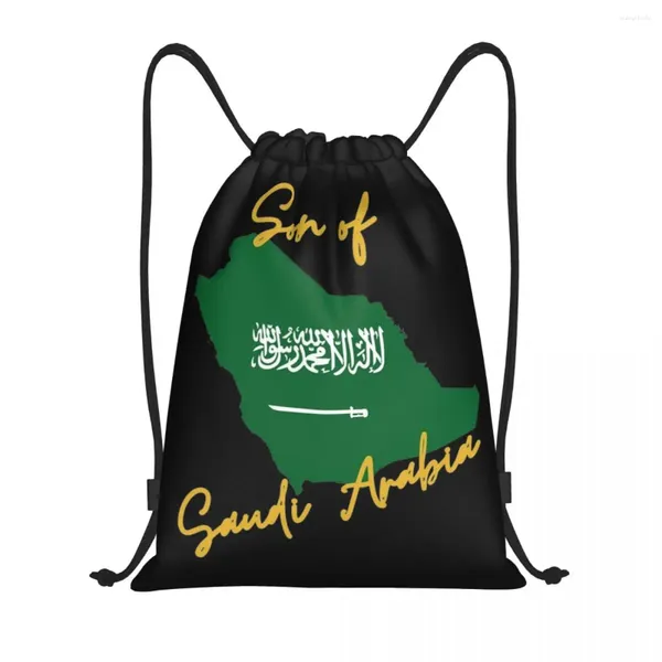 Bolsas de compras Hijo de la bandera de Arabia Saudita Flag Blakpack Mochila Gym Sports Sackpack Bolsa de cuerda para hacer ejercicio