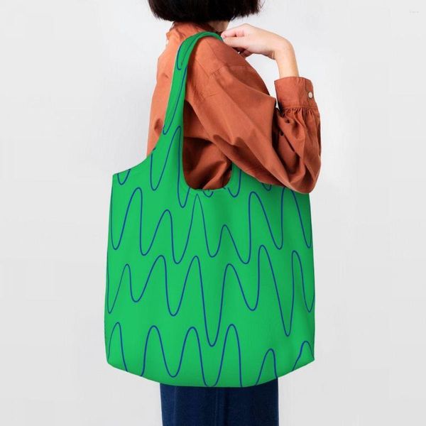 Bolsas de compras Ondas de sonido Electric Green Grocery Tote Mujeres Street Art Eldridge Canvas Shopper Bolso de hombro Capacidad Bolsos